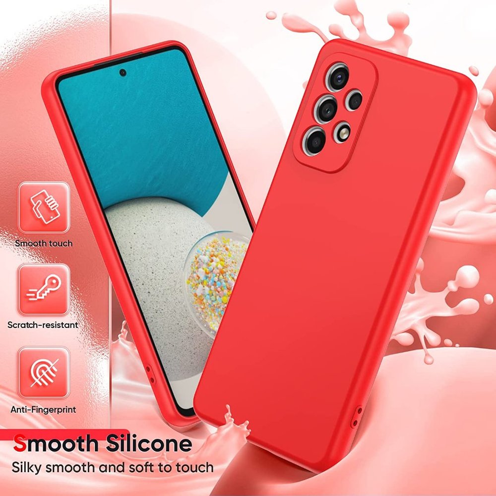 LeYi Red Silicone Samsung A53 Phone Case  & 2 Tempered Glass Screen Protectors